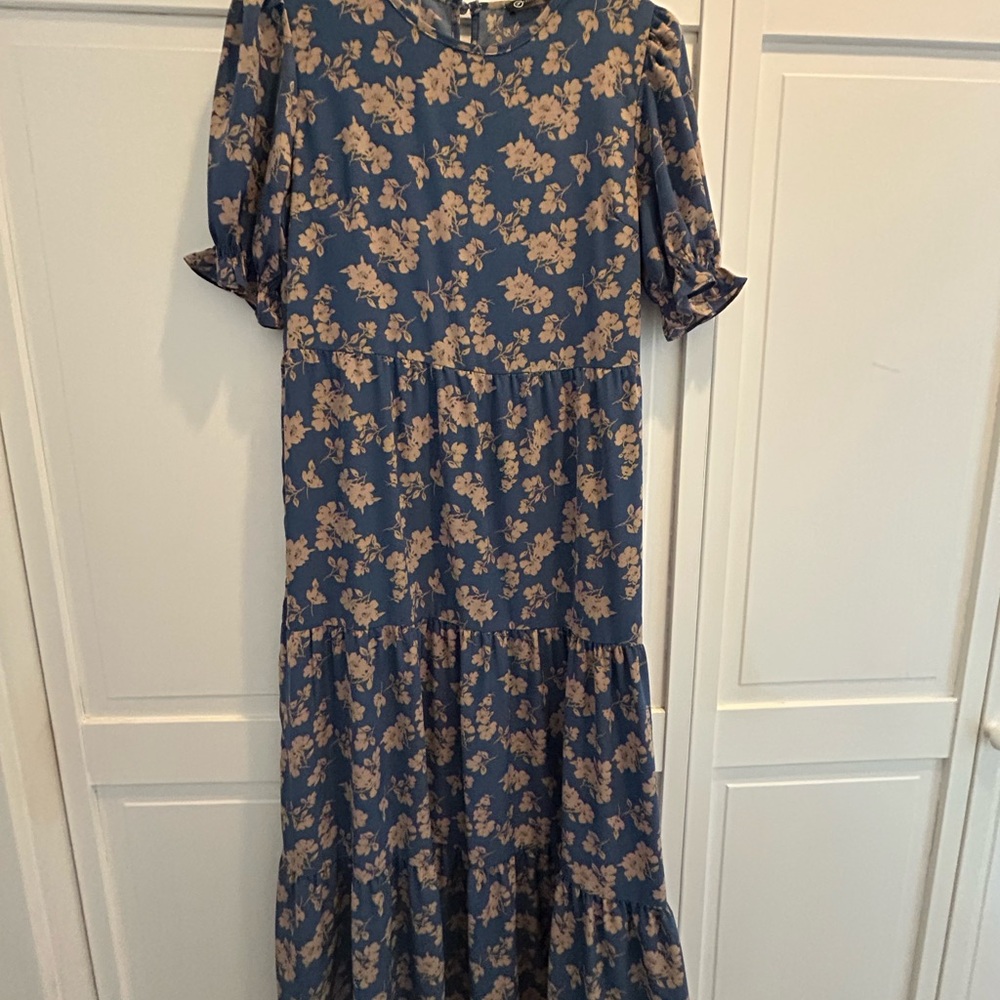 Blue Floral Tiered Dress